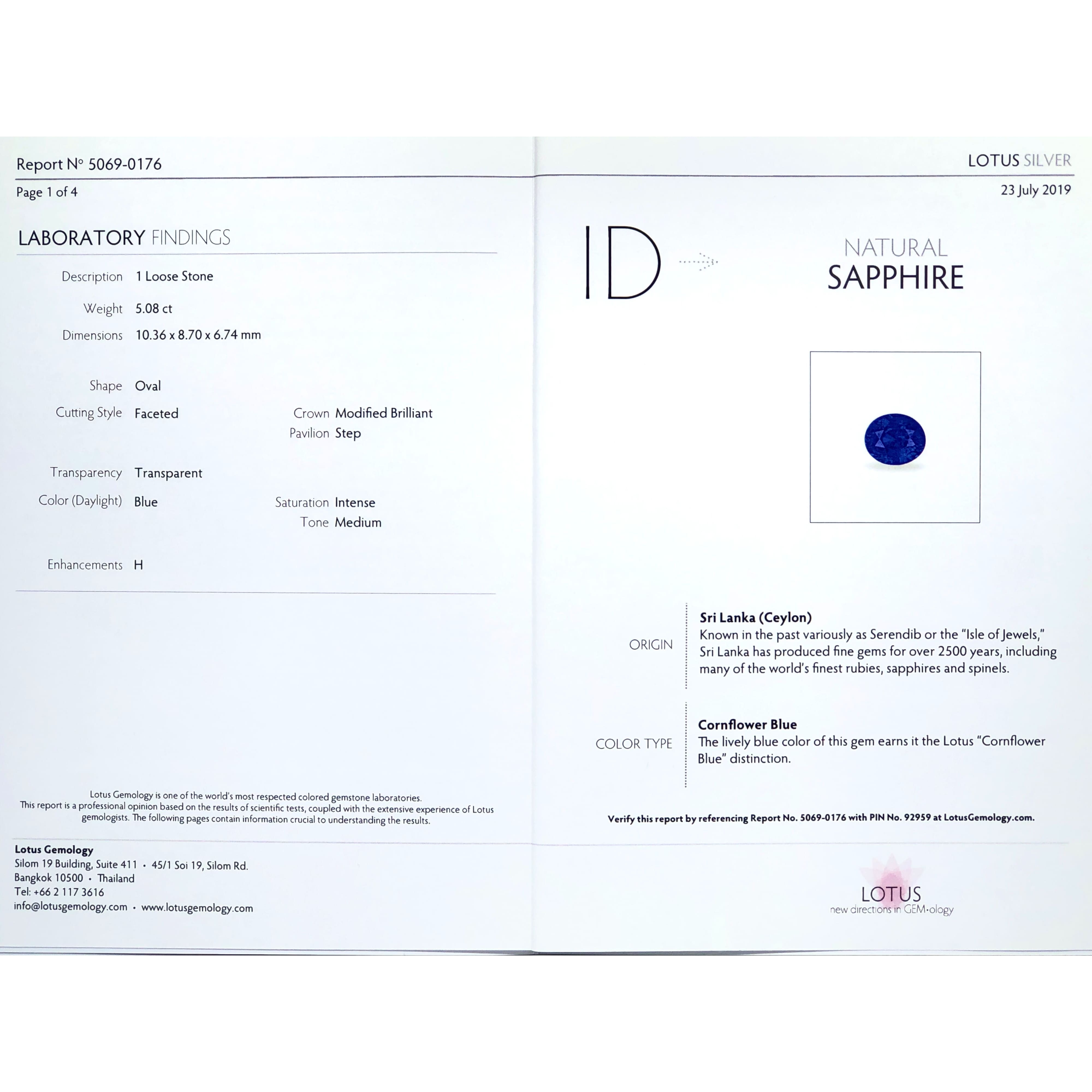【頂級"Intense Cornflower"濃彩矢車菊藍藍寶石(H) 5.08ct(附Lotus蓮花銀證/CGL雙證書)】