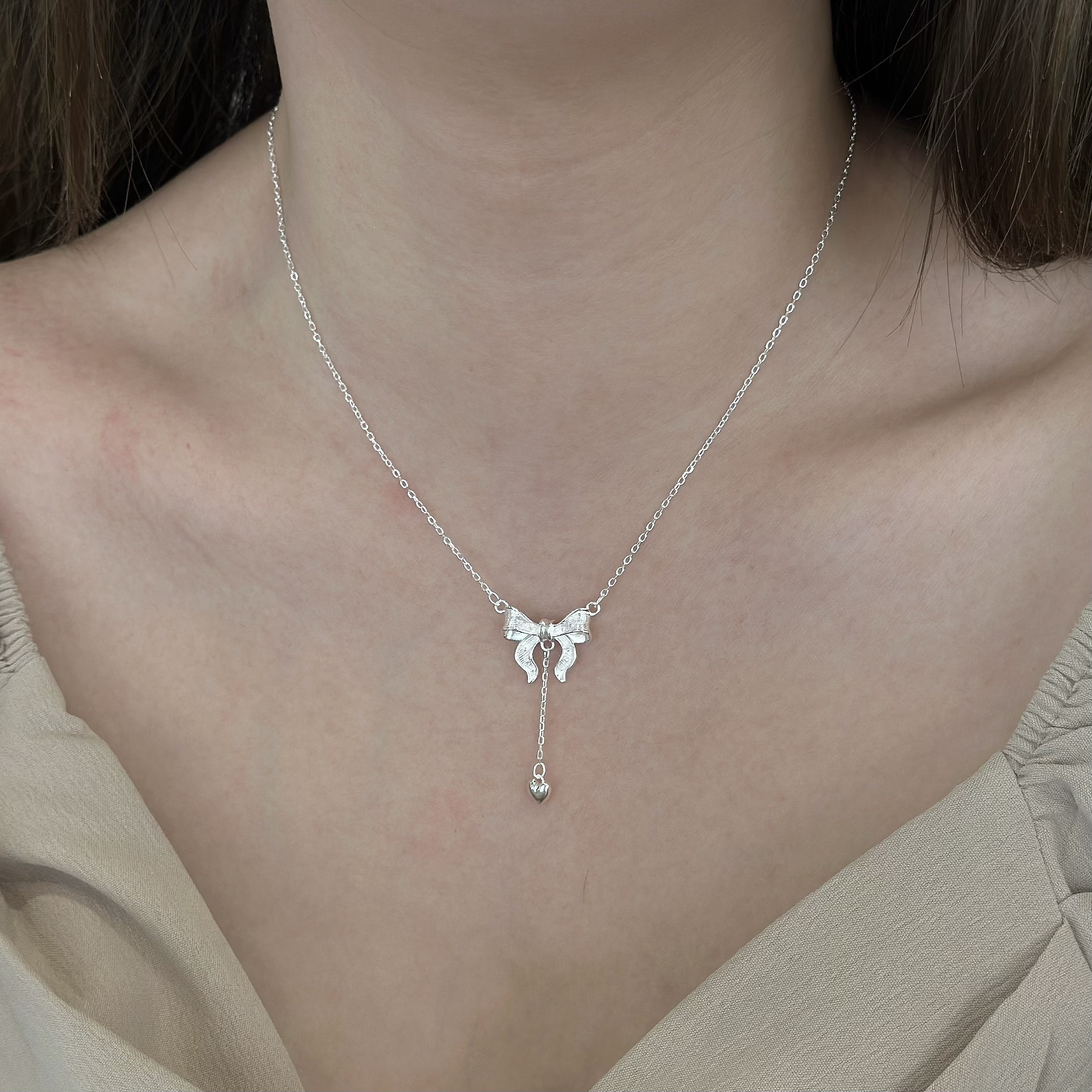 蝴蝶結y字純銀鎖骨鏈