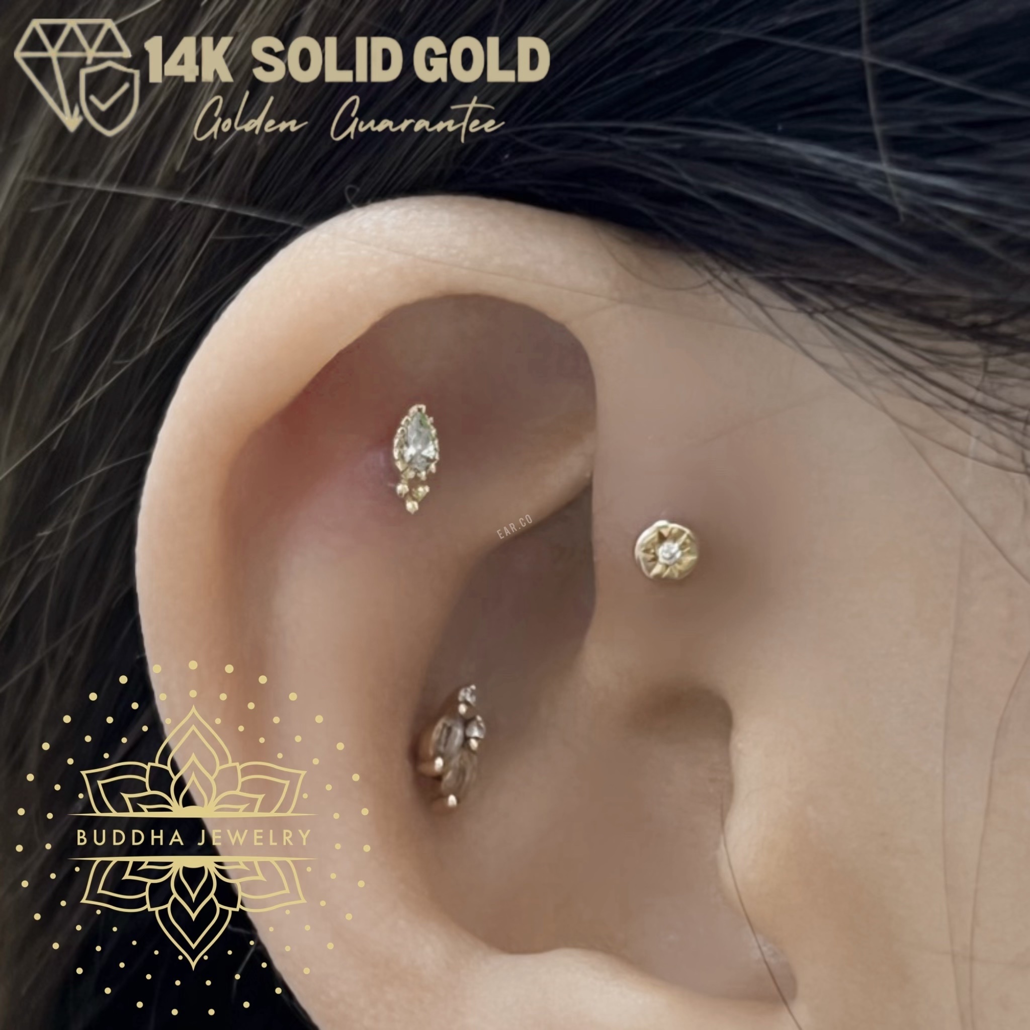 Gala 單支平底耳環 - Buddha 14K Gold