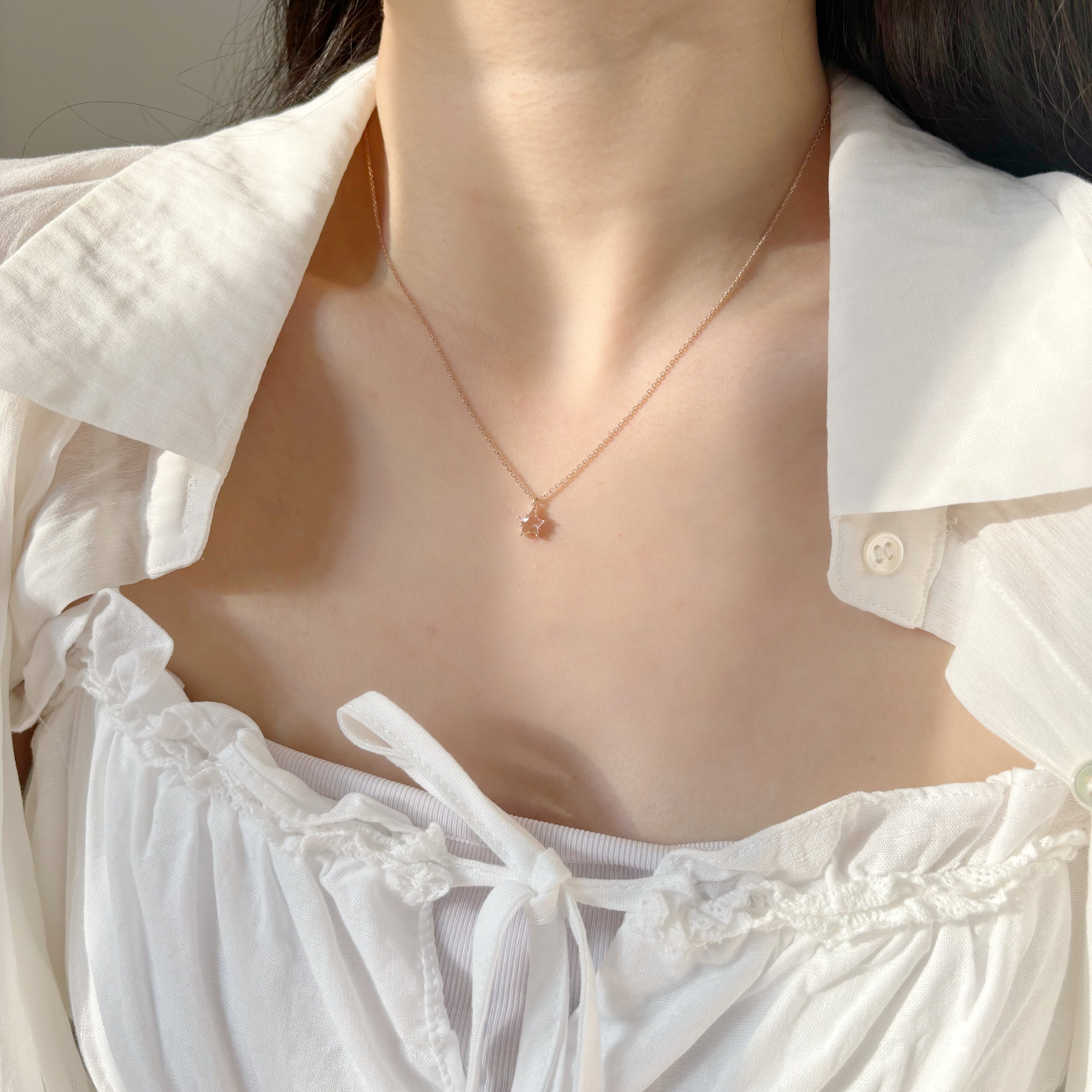 爪鑲星星白水晶項鍊