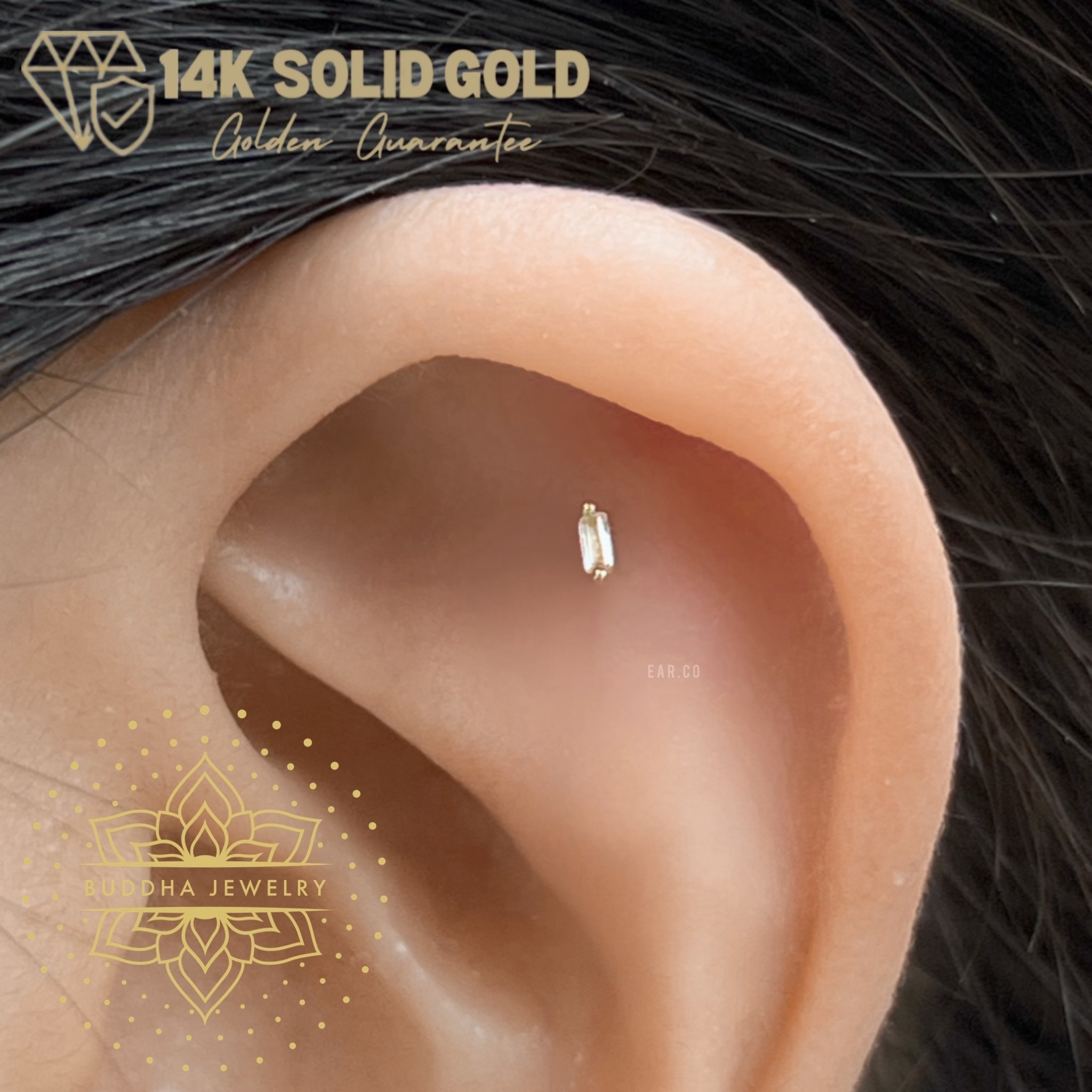 Paris 單支平底耳環 - Buddha 14K Gold