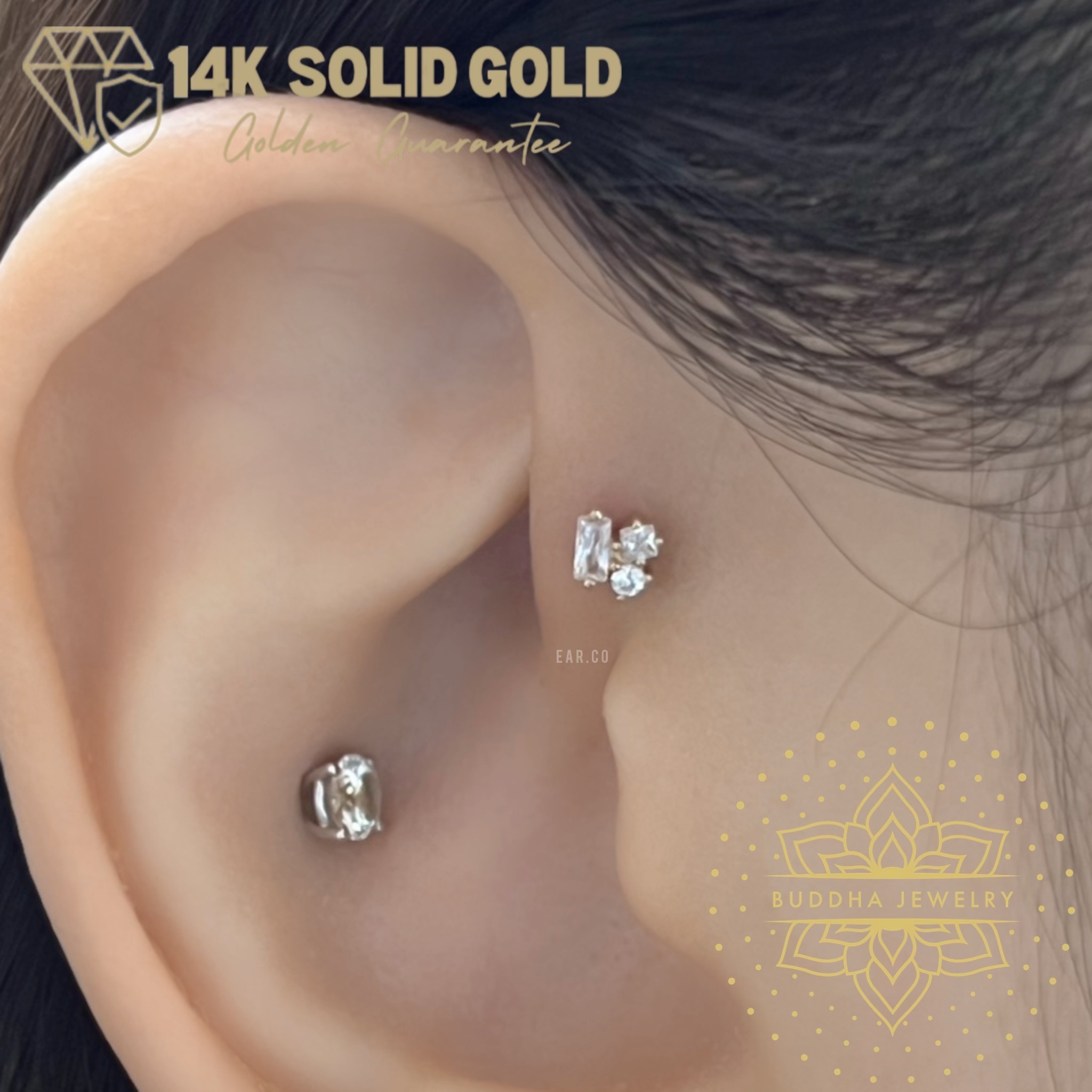 Mood 單支平底耳環 - Buddha 14K Gold