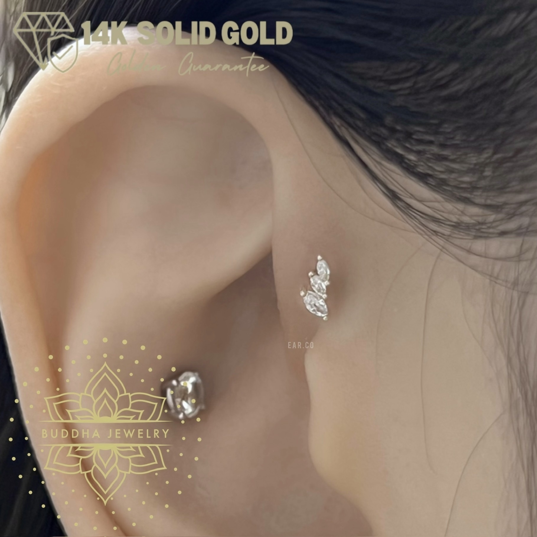 Multiplicity 單支平底耳環 - Buddha 14K Gold