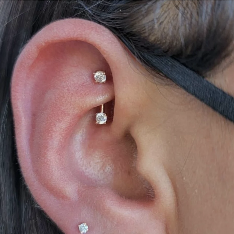 Empress Curved Gem Barbell 單支平底耳環 - Junipurr 14K Gold