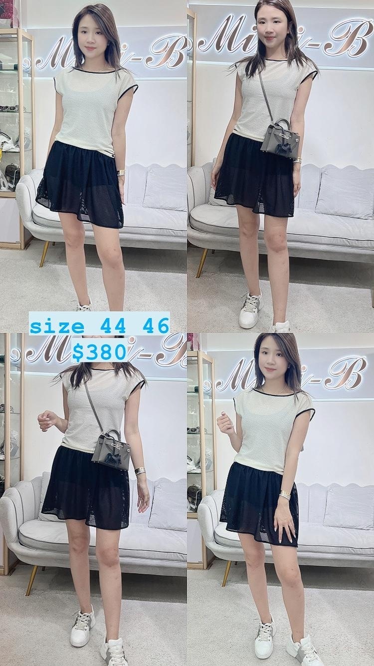 黑白色拼接無袖連身裙 -M