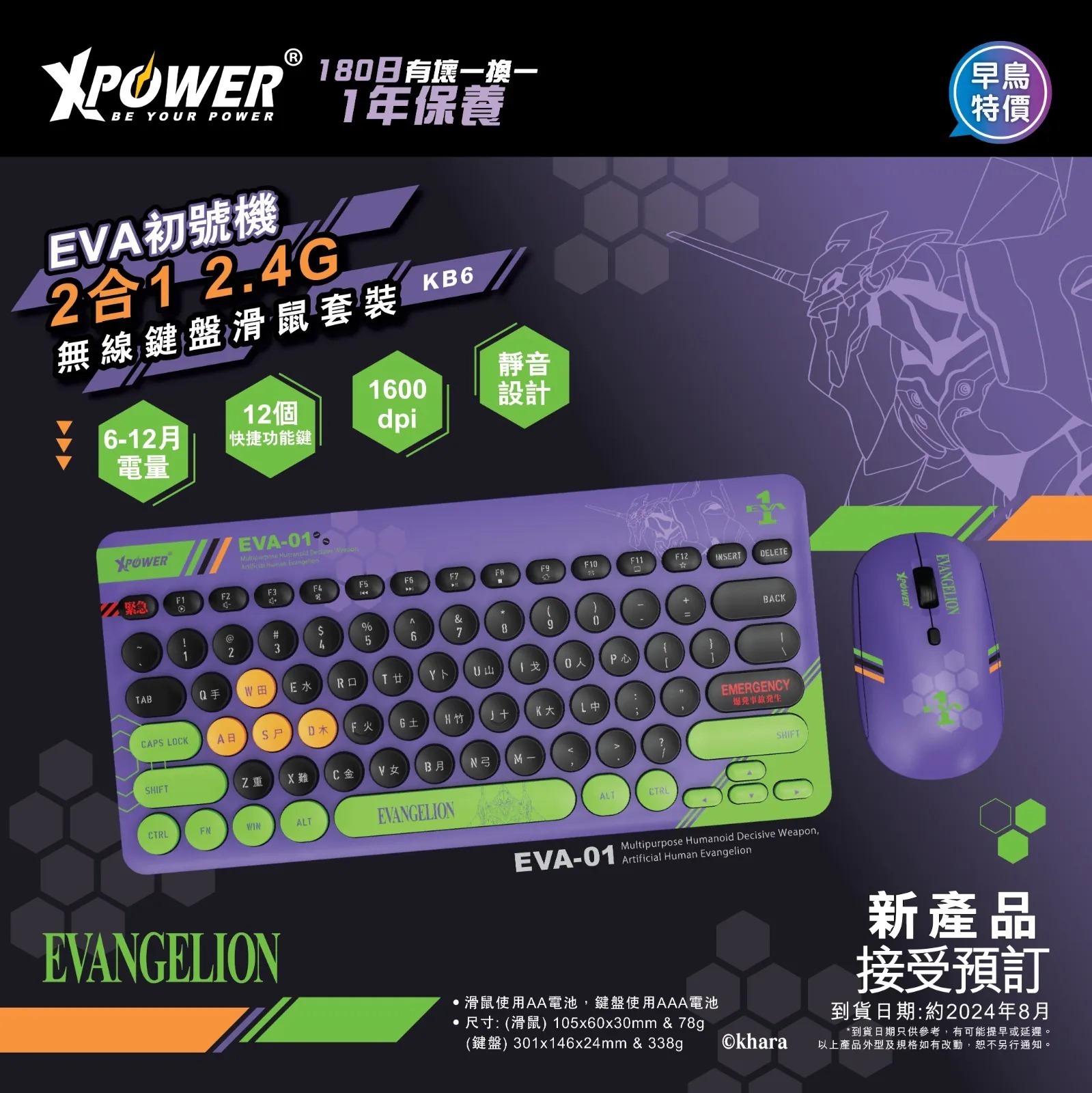 EVA初號機2合1 2.4G無線鍵盤滑鼠套裝-KB6