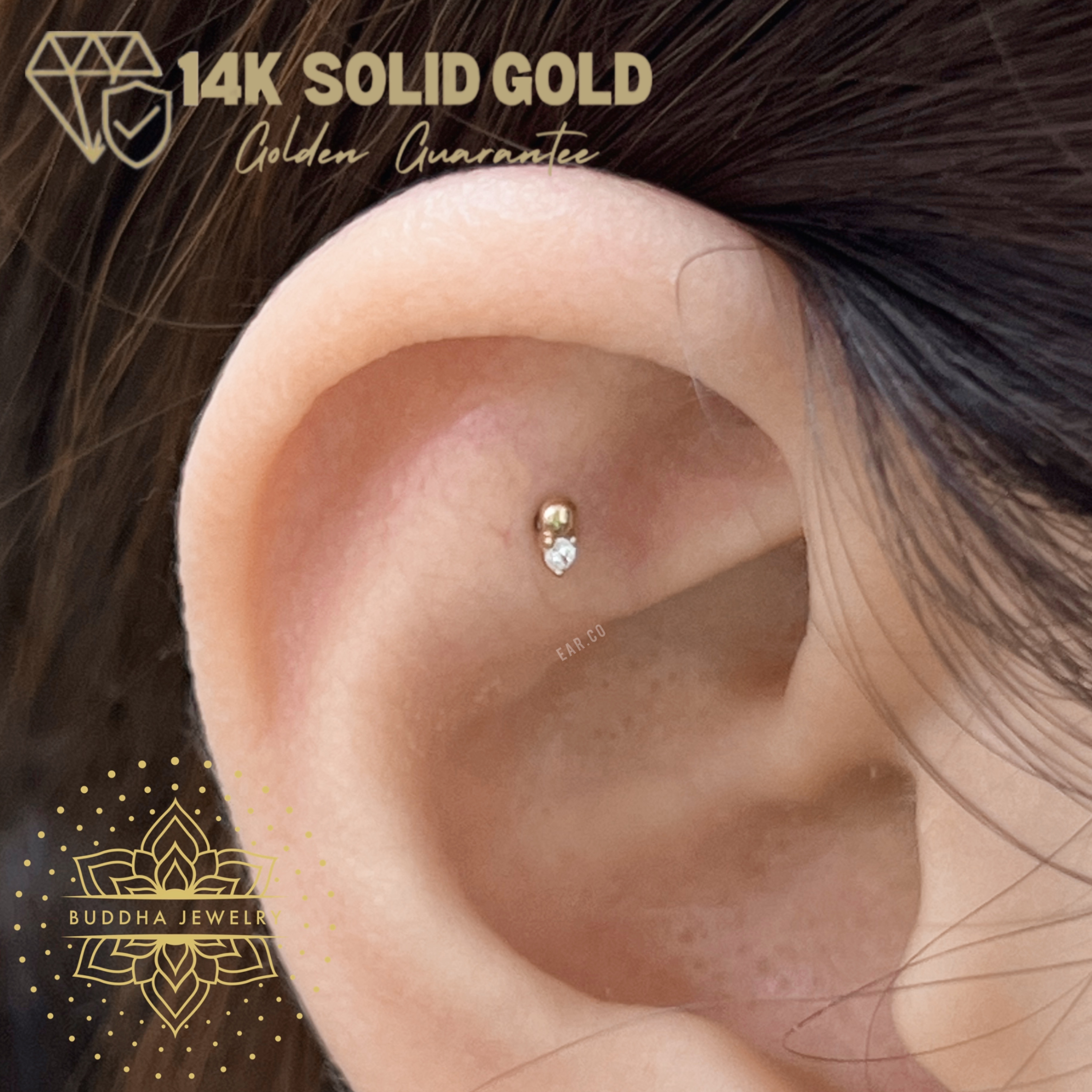 Babe 單支平底耳環 - Buddha 14K Gold