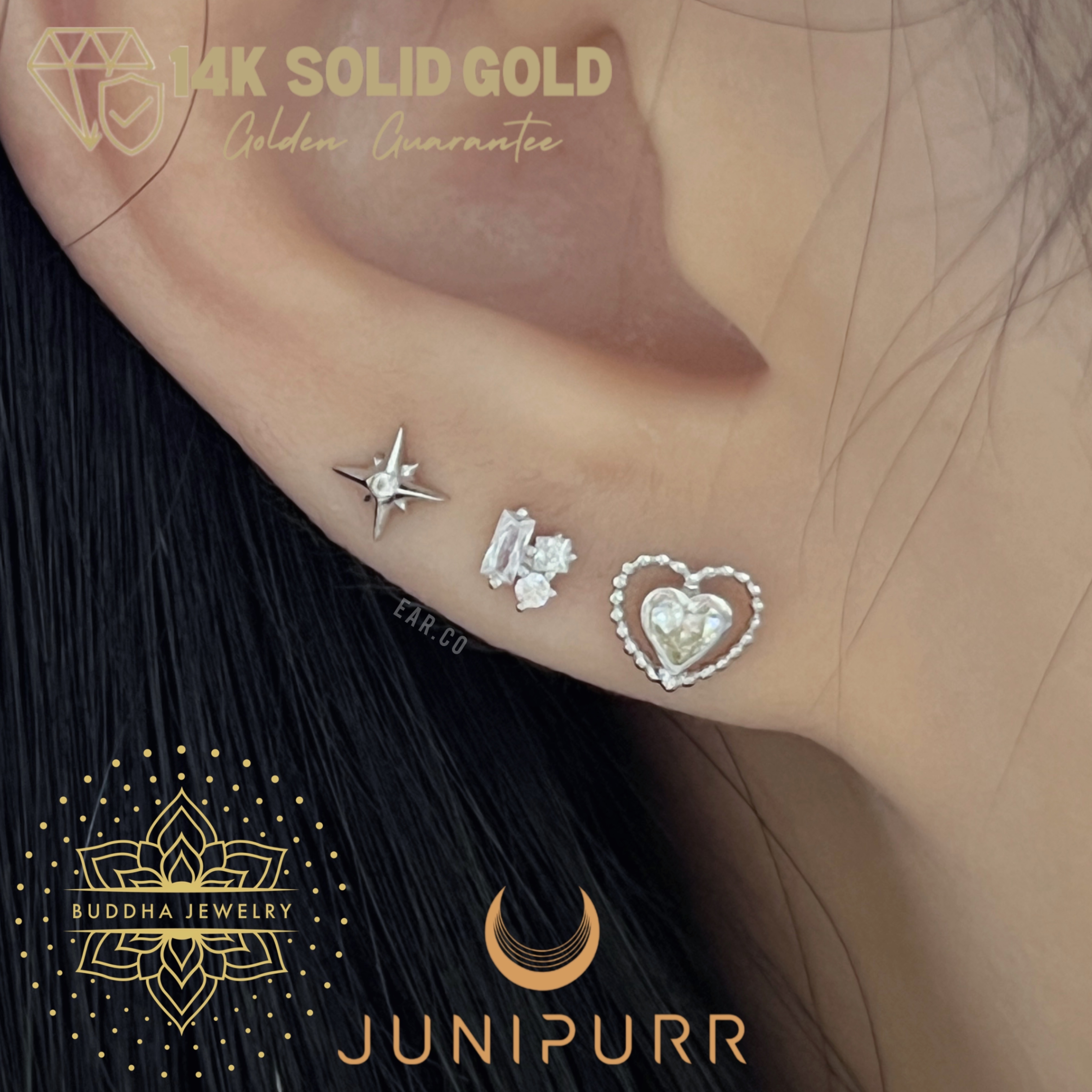 Stella 單支平底耳環 - Junipurr 14K Gold