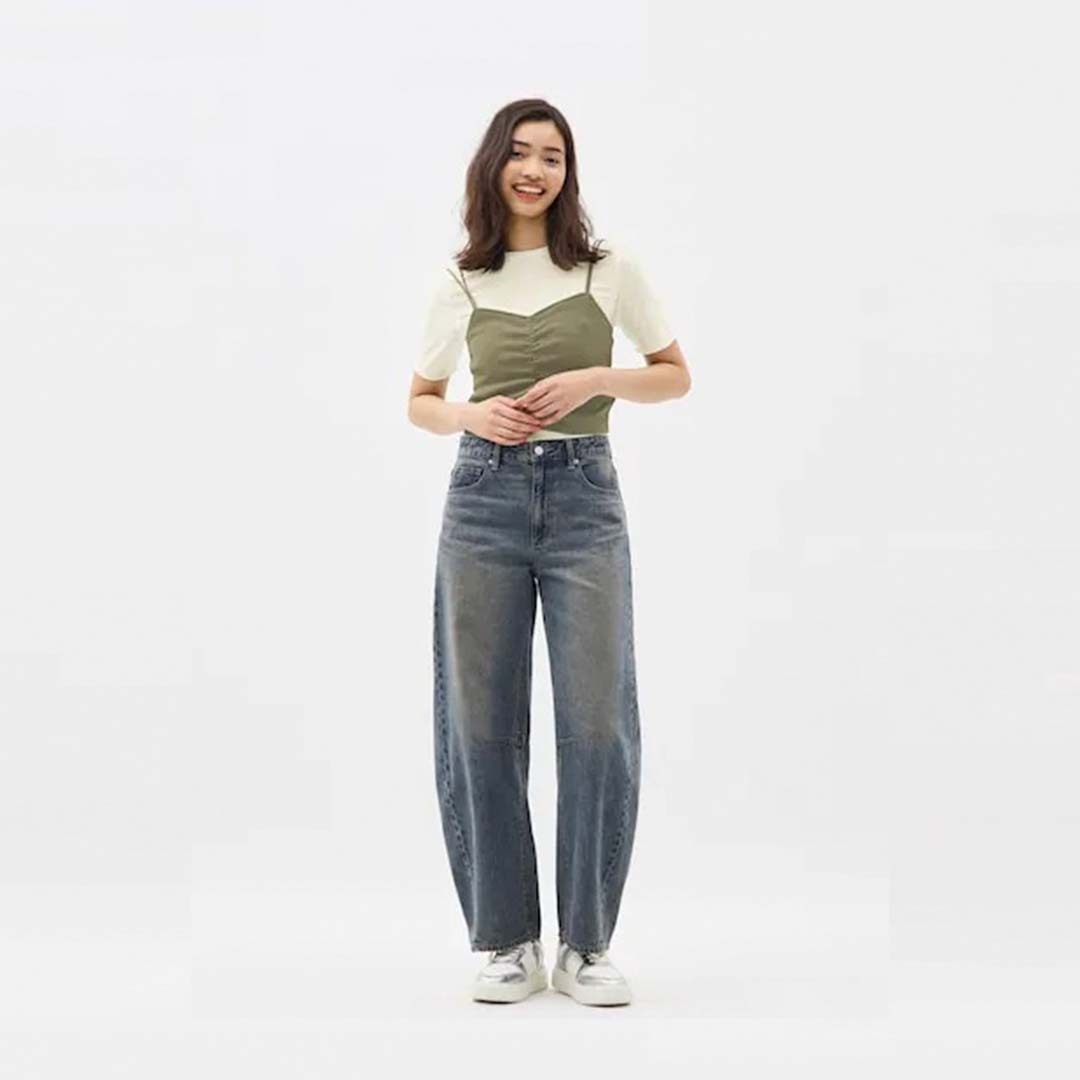 2024SS GU BARREL LEG 錐形 穿搭 神褲 拓腿褲 牛仔褲 長褲 丹寧 錐形褲 女版 221-352152