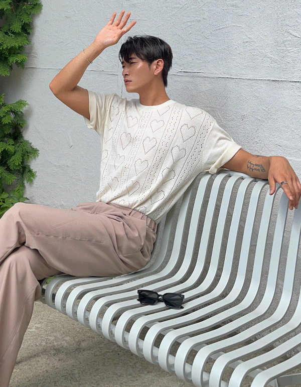 心形鏤空短袖針織衫