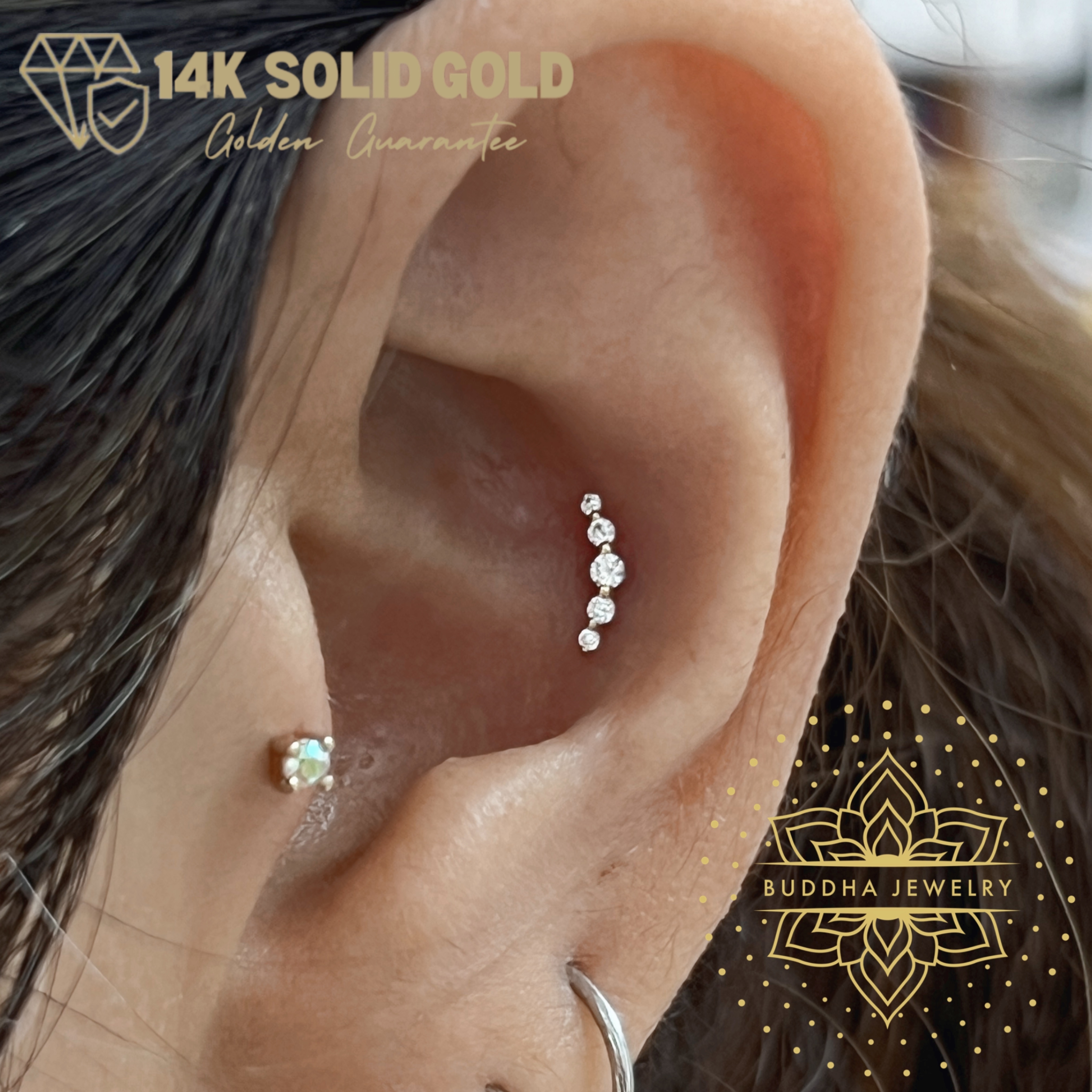 Eternal 單支平底耳環 - Buddha 14K Gold