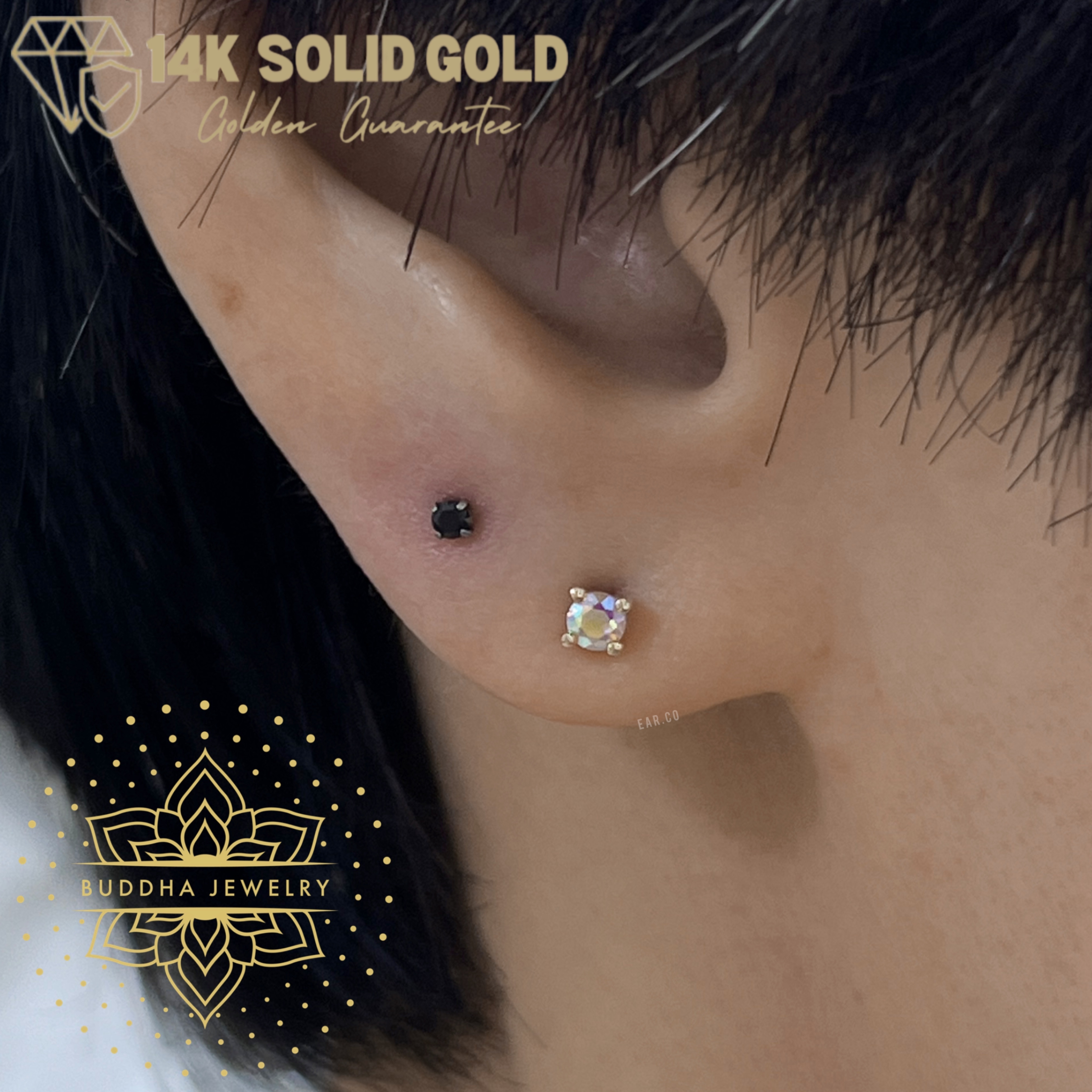 Mercury Mist Topaz Prong 單支平底耳環 - Buddha 14K Gold