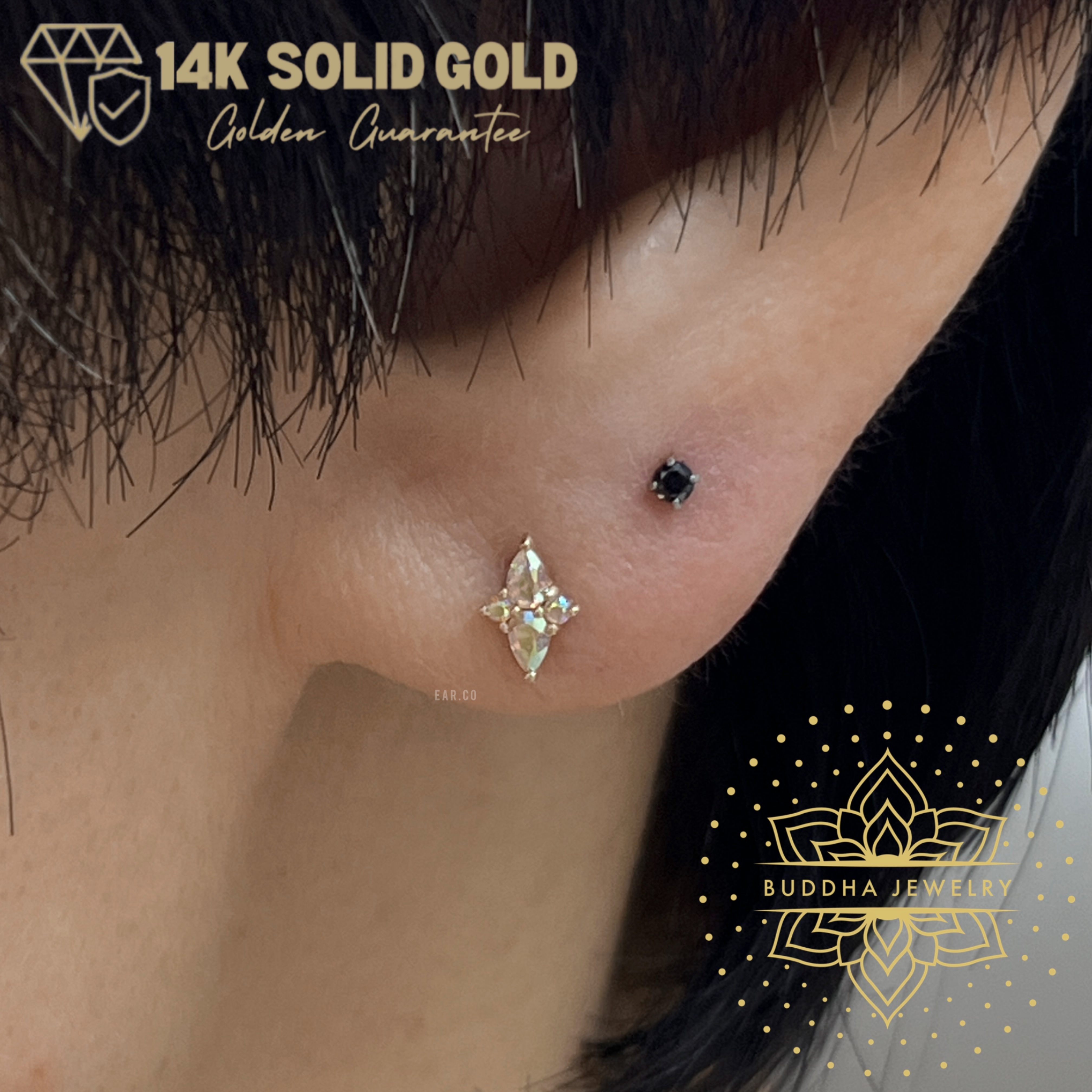 Ethereal 單支平底耳環 - Buddha 14K Gold