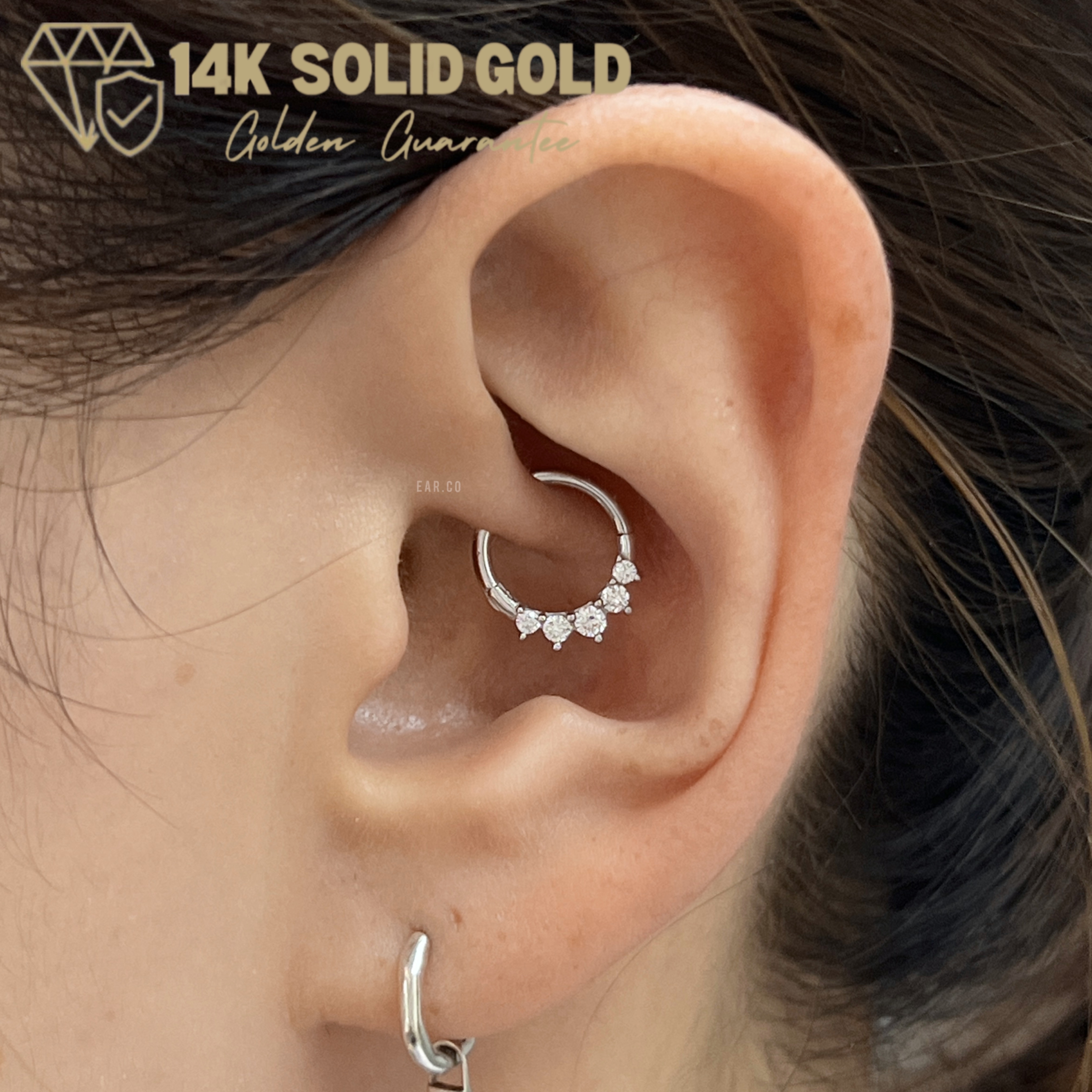 H06 Daith Hoop (單隻) - 14K WHITE SOLID GOLD