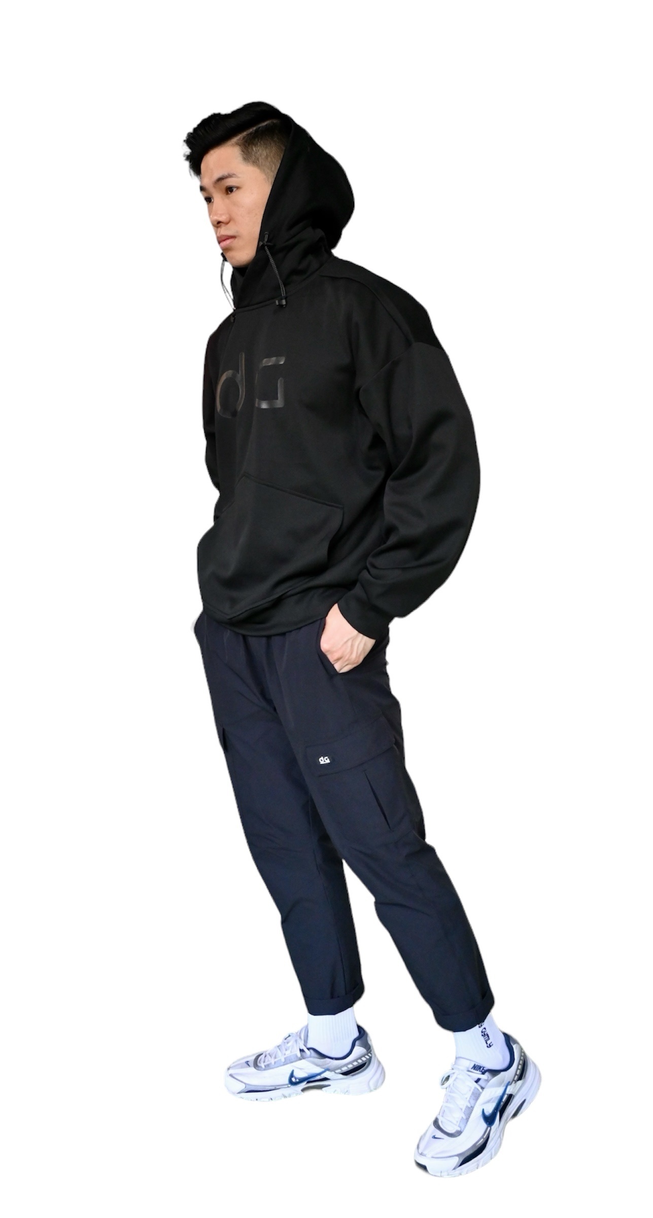 寬鬆機能運動連帽衛衣 (黑色)