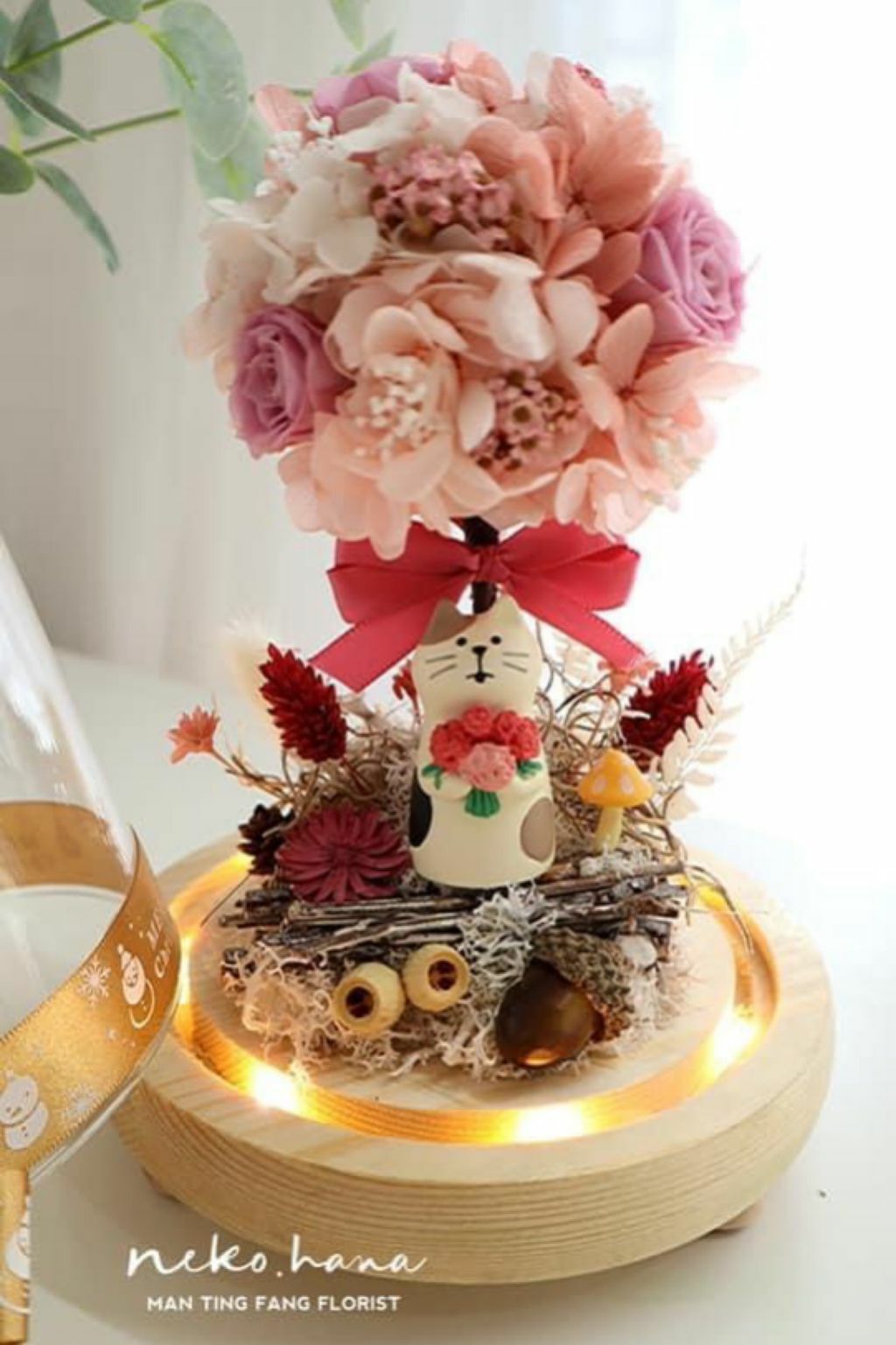 粉調繡球花樹夜燈