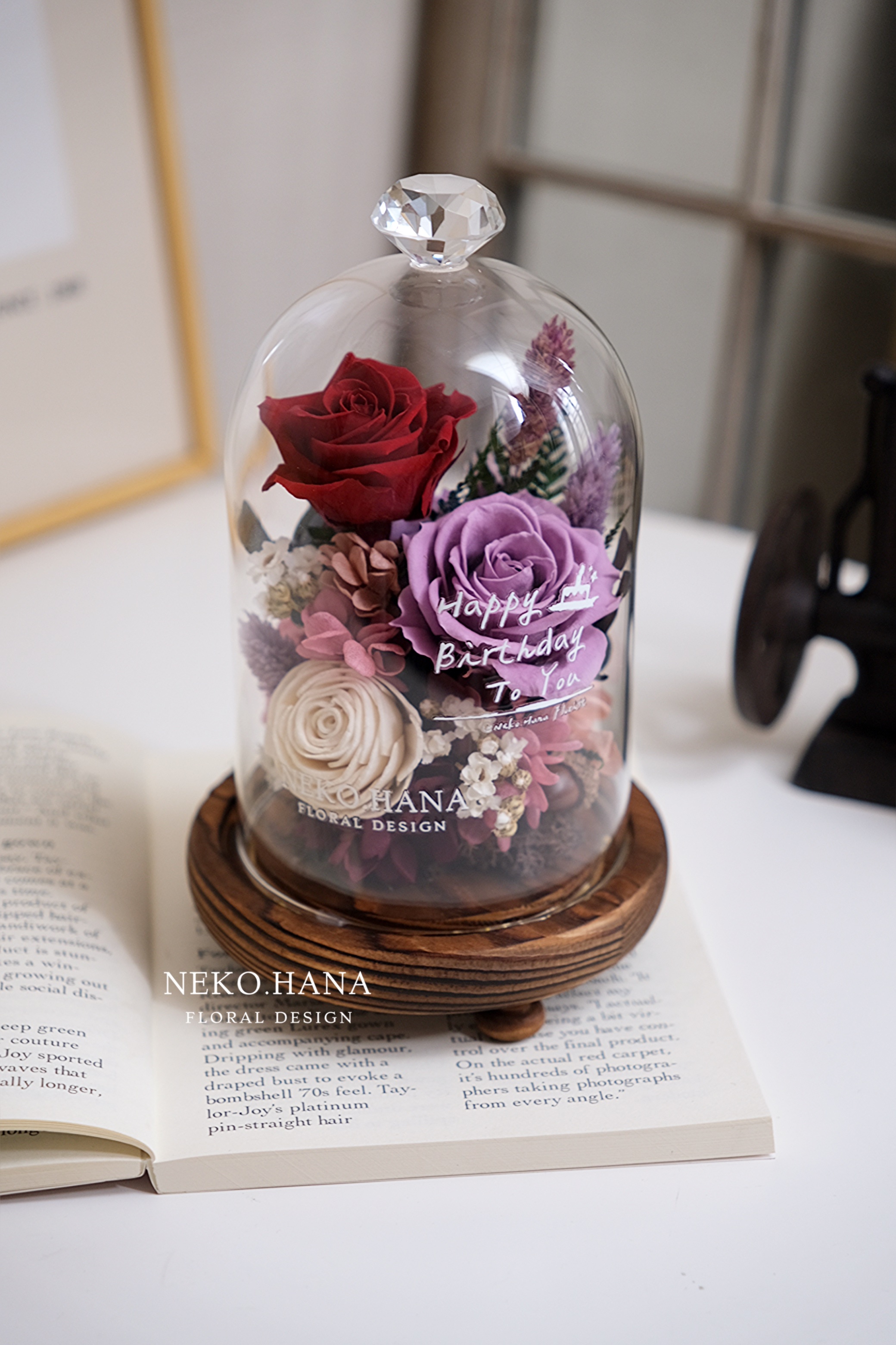 紫紅色玫瑰永生花夜燈