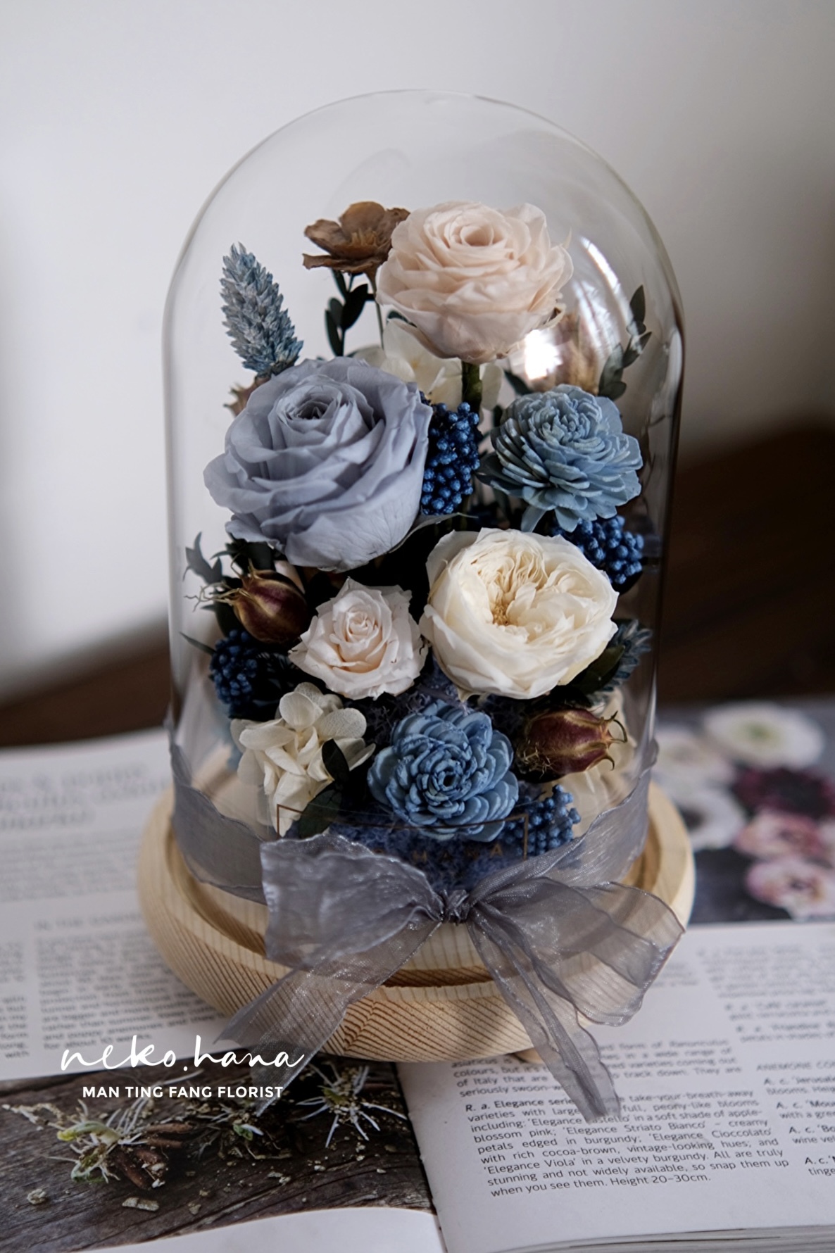 莫蘭迪灰藍色庭園玫瑰夜燈