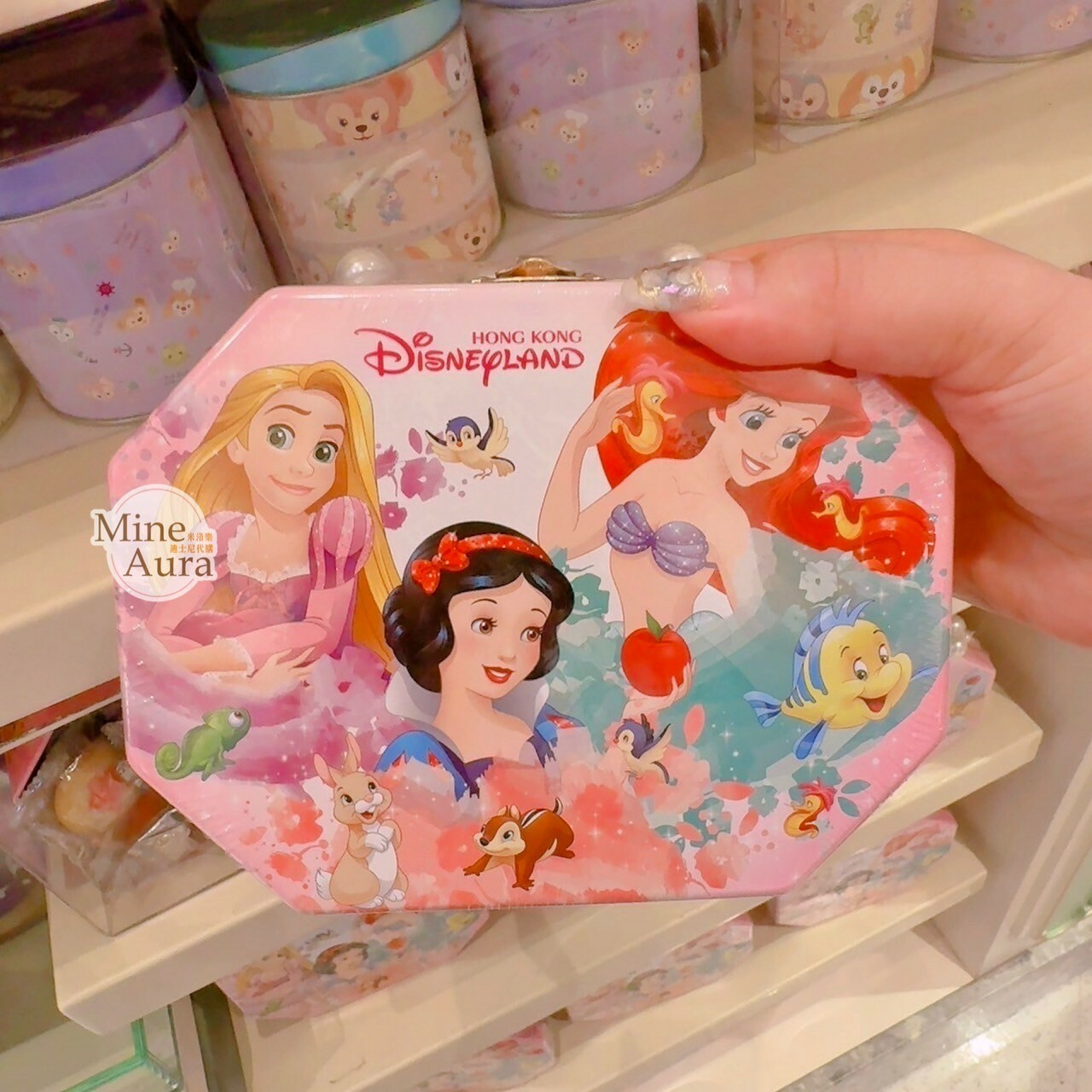 公主系列 Princess Line 公主集合 圖案 餅乾 珍珠提把 手提造型 鐵盒 -香港迪士尼樂園
