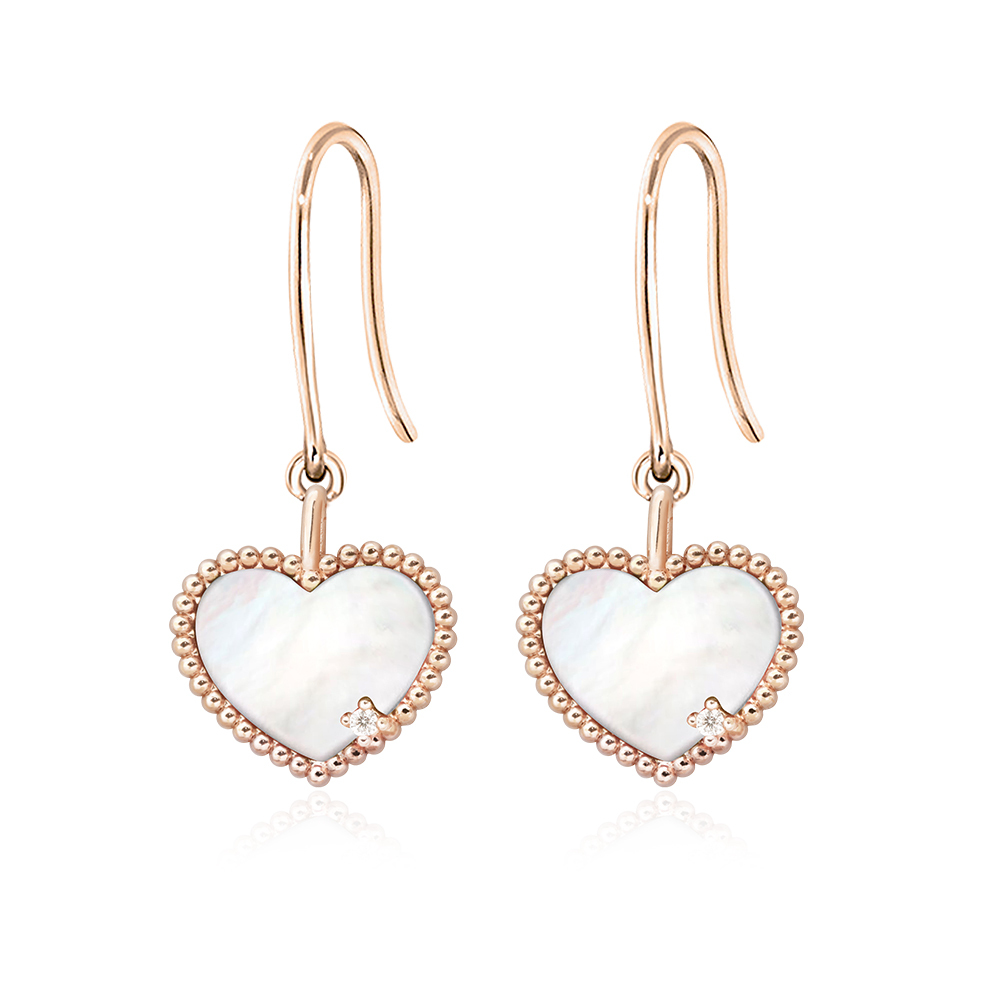18K玫瑰金白母貝愛心勾式耳環