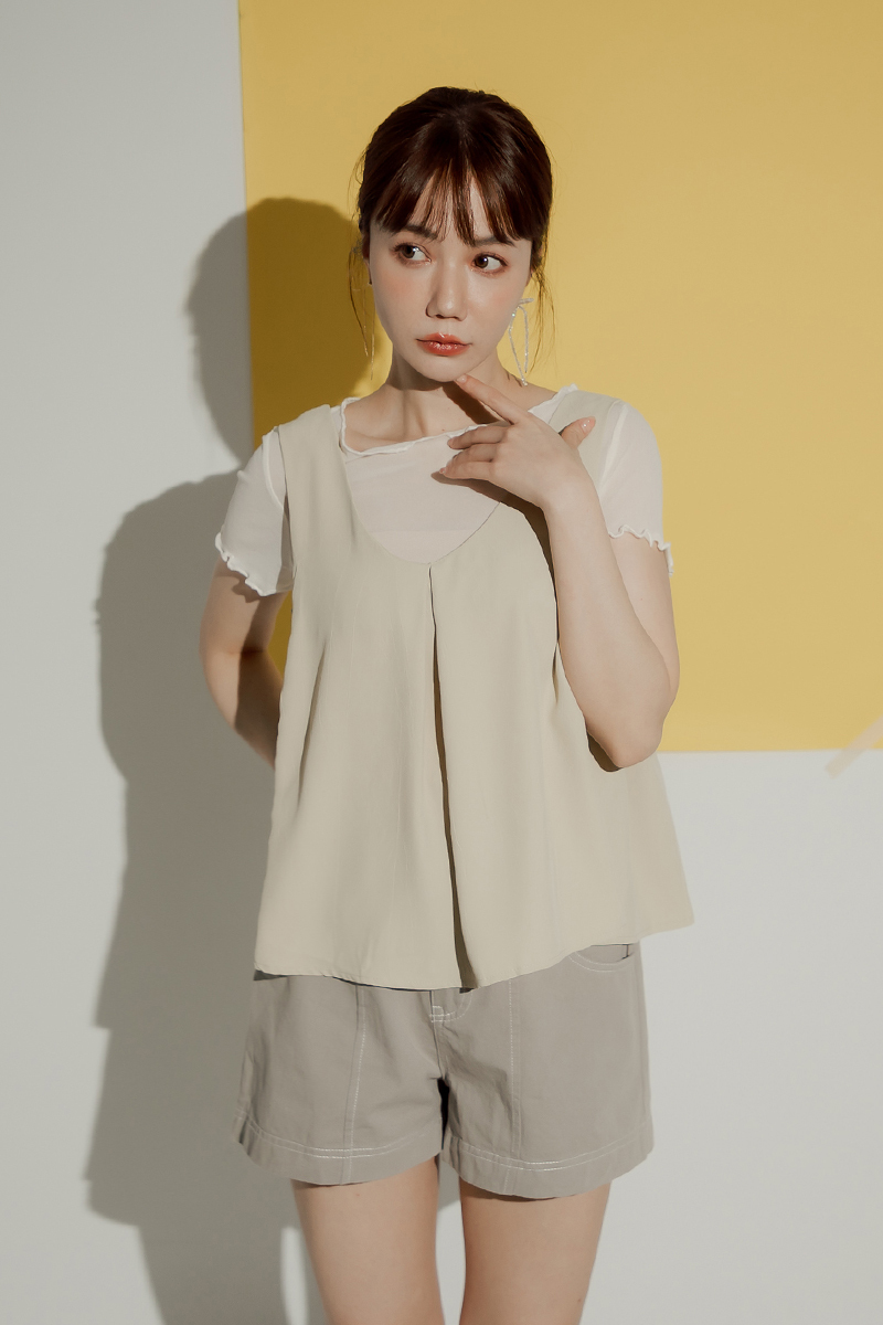【官網限定】造型壓紋短版雪紡背心上衣