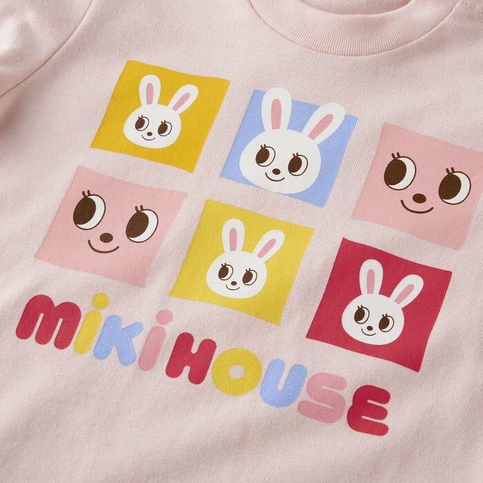 方格舞颯兔假兩件長袖T恤-橙紅