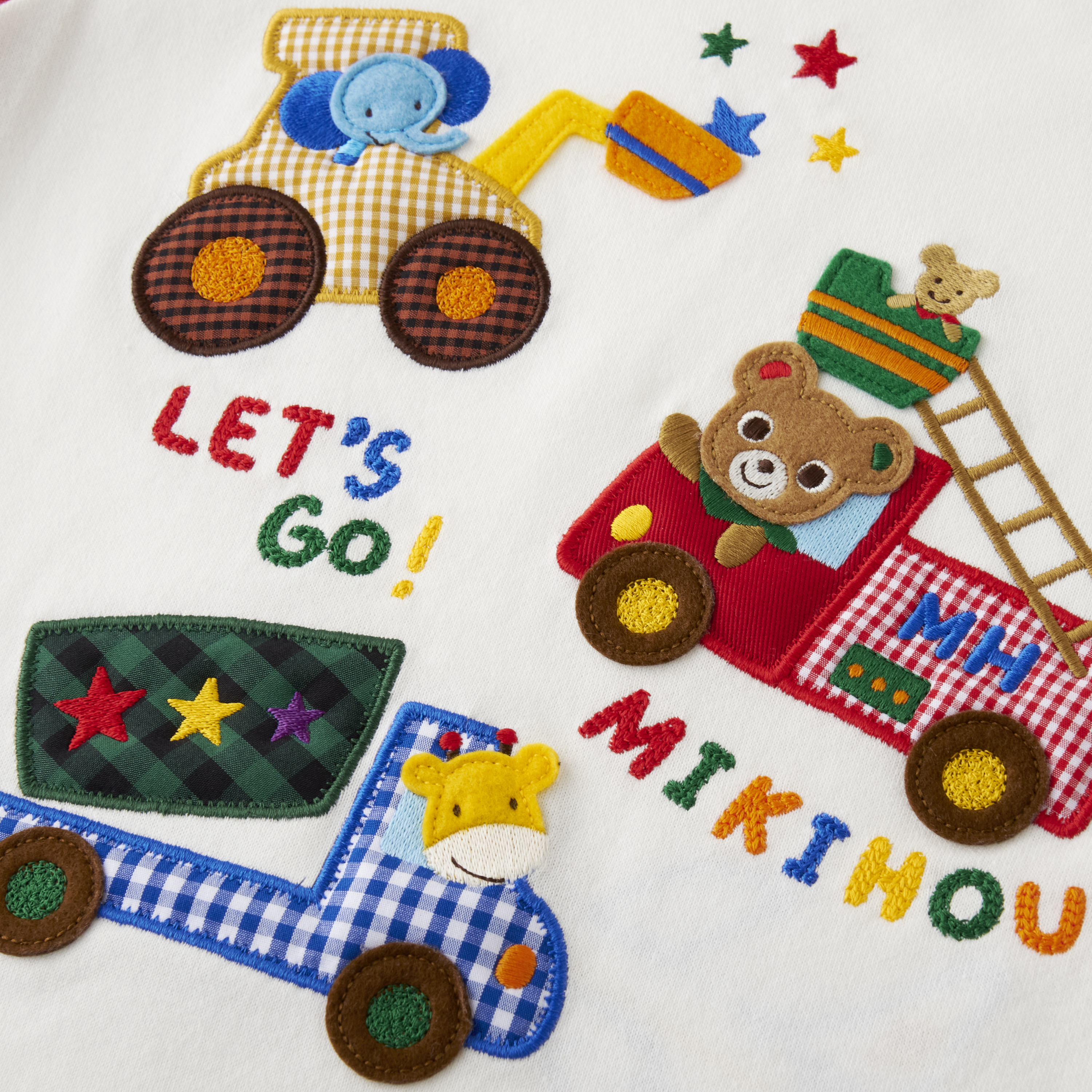 普奇熊車車假兩件長袖T恤-白