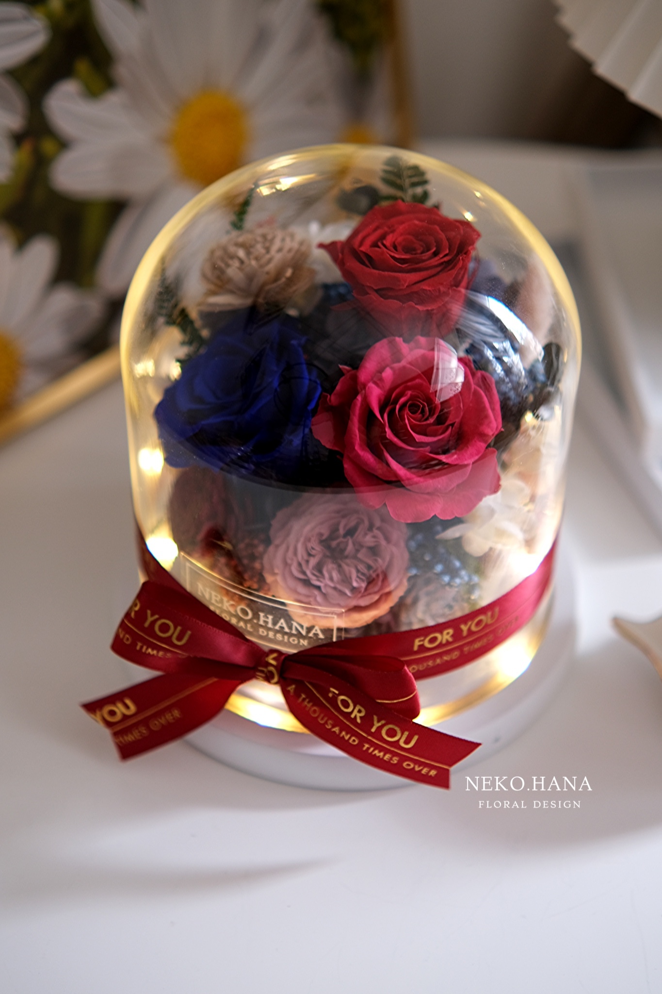 藍紅色系永生花夜燈 (大款)