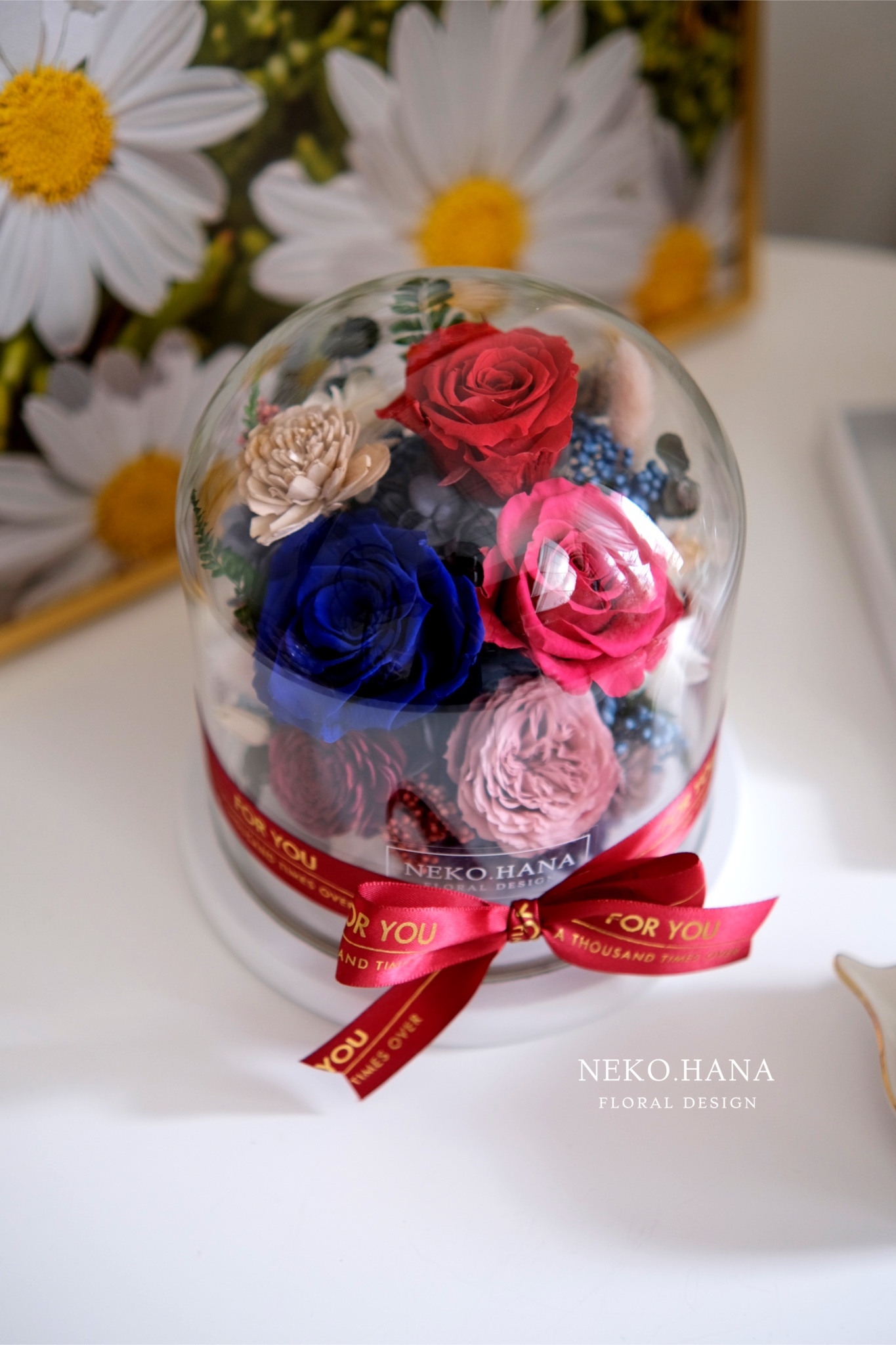 藍紅色系永生花夜燈 (大款)