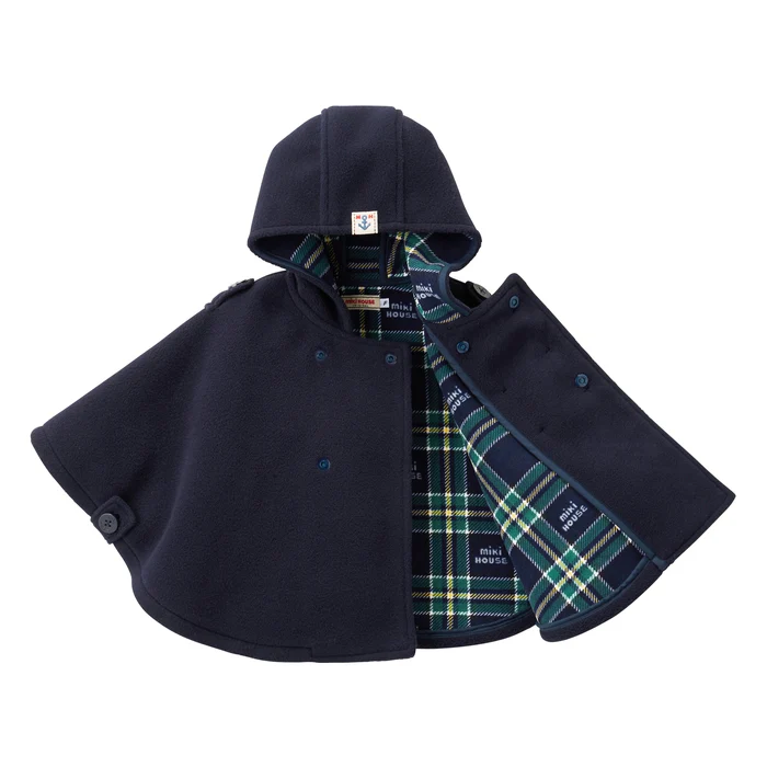 ONE-SIZE毛絨連帽斗篷-藏藍