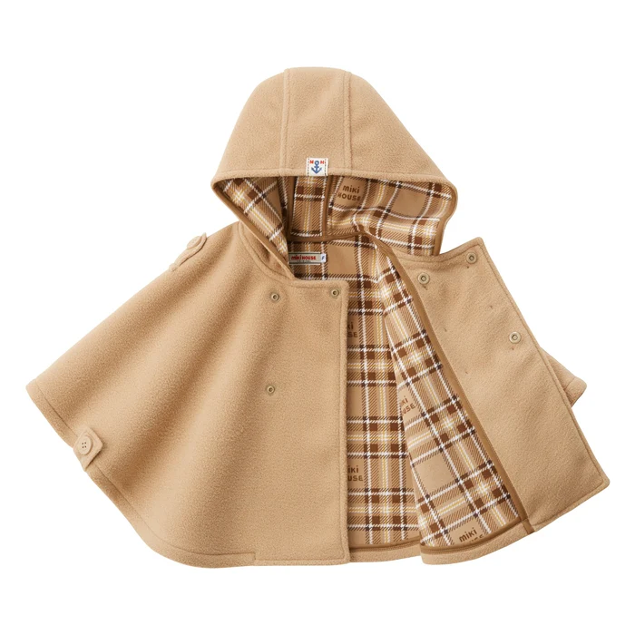 ONE-SIZE毛絨連帽斗篷-駝