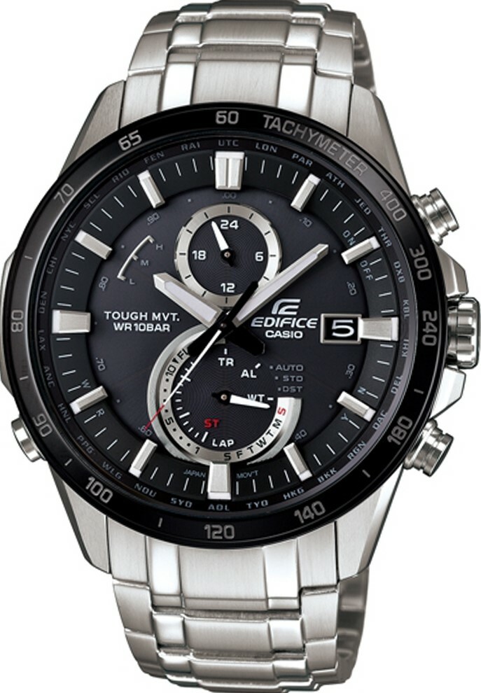 萬年鐘錶 - CASIO EDIFICE 系列 賽車太陽能電波三眼計時男錶 EQW-A1400DB-1A 錶徑 : 45.1MM
