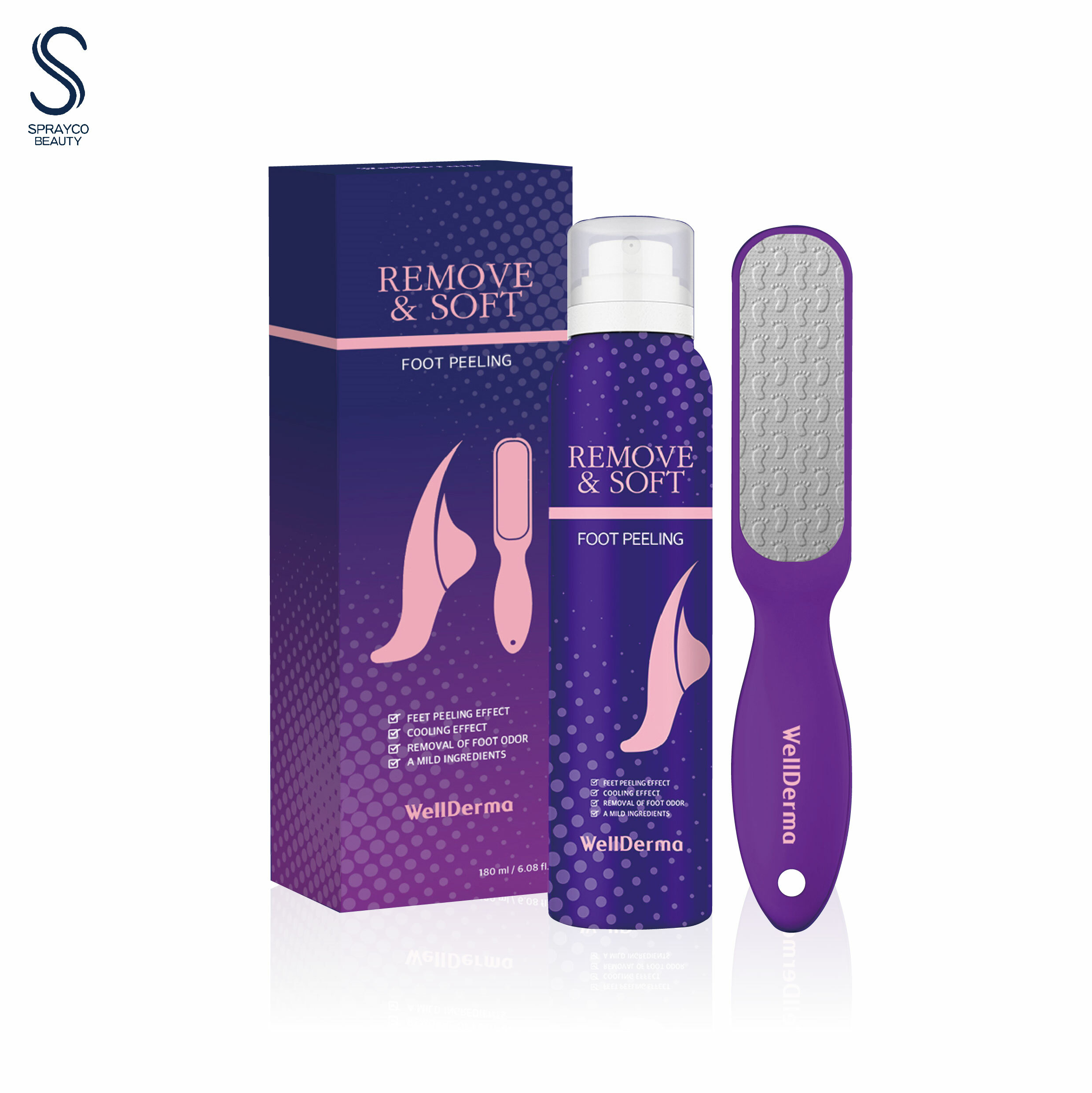【WellDerma 足部去角質噴霧 180ml + 腳底去死皮雙面板】