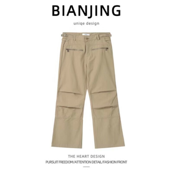 Popular straight-leg overalls [khaki] (size: S-3XL) (please contact customer service to confirm the delivery size after placing the order)