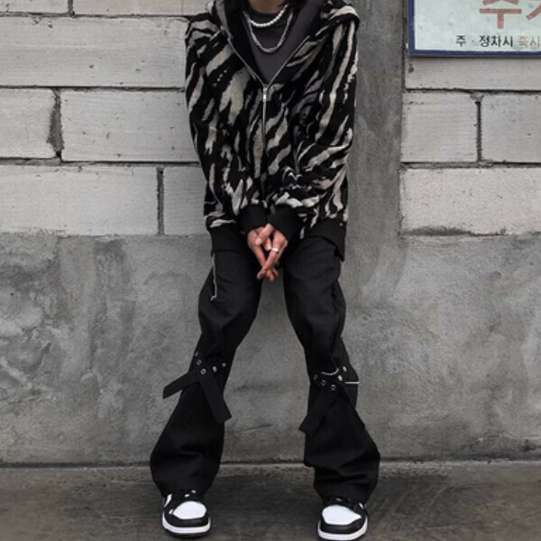 Popular high street vibe cool niche trousers [When washing in black, remember to take off the belt for M-XL sizes, confirm the delivery size with customer service after placing the order]