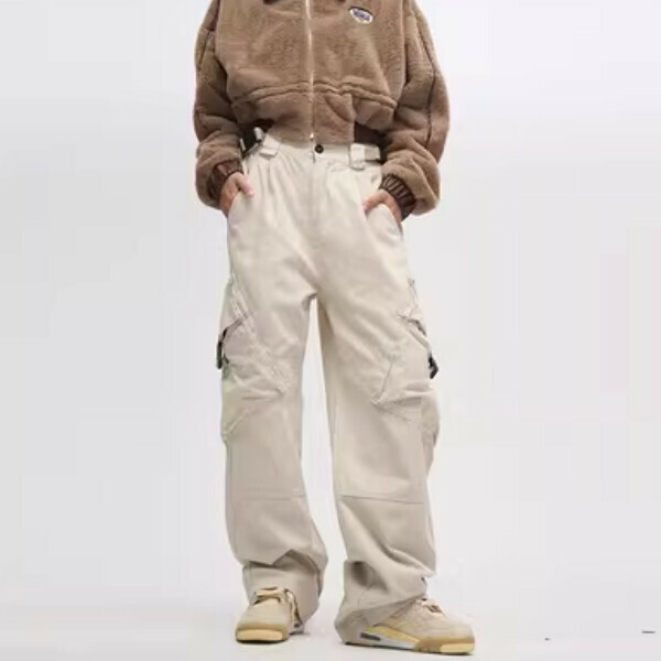 爆款獨特別致嘻哈情侶工裝褲【杏色S-2XL碼，下單後與客服確認發貨尺碼】