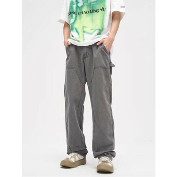 爆款寬鬆水洗休閒工裝褲【灰色S-2XL碼，下單後與客服確認發貨尺碼】