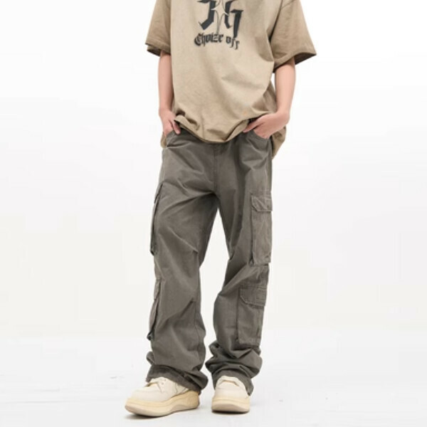 爆款復古街頭多口袋機能工裝褲【灰色S-2XL碼，下單後與客服確認發貨尺碼】