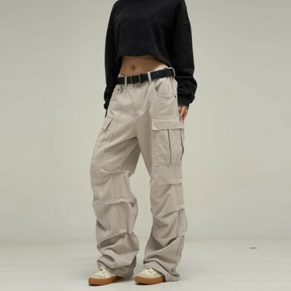 爆款高街vibe風工裝褲【淺灰色M-XL碼，下單後與客服確認發貨尺碼】