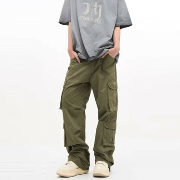 爆款復古街頭多口袋機能工裝褲【軍綠色S-2XL碼，下單後與客服確認發貨尺碼】