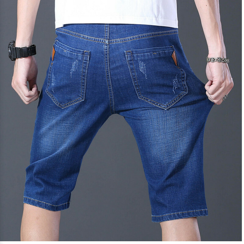Hot style casual jeans, medium pants [008 medium pants blue, size 28-40] [contact customer service after placing the order to confirm the delivery size]