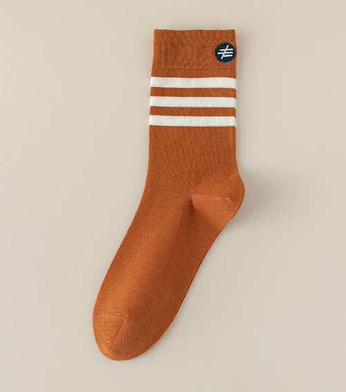 Popular style (2 pairs set) men's three-stripe embroidered mid-calf socks (orange) (one size fits all)