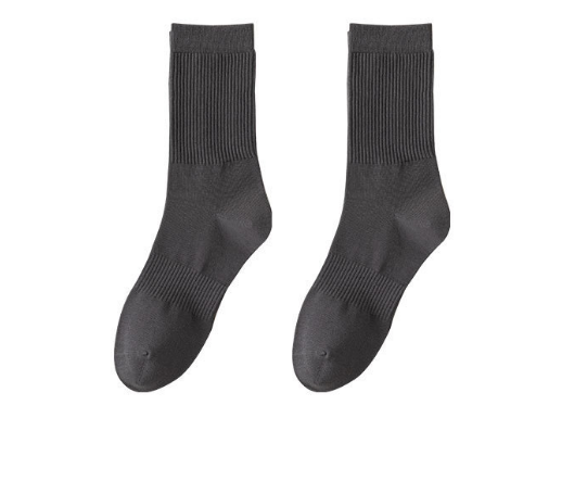 Popular style (pack of 2 pairs) men's solid color cotton mid-calf socks (charcoal gray) (one size fits all)