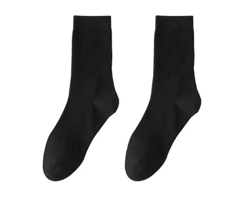 Popular style (pack of 2 pairs) men's solid color cotton mid-calf socks (black) (one size fits all)