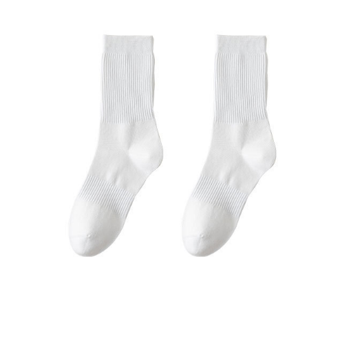 Popular style (pack of 2 pairs) men's solid color cotton mid-calf socks (white) (one size fits all)