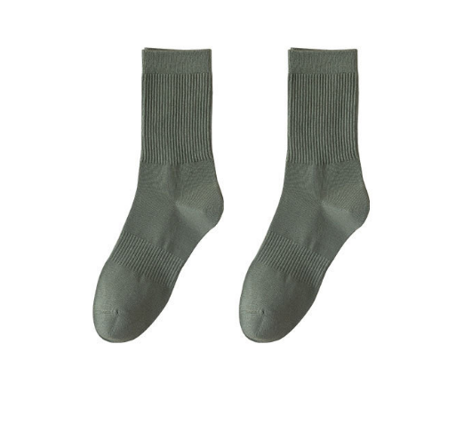 Popular style (2 pairs pack) men's solid color cotton mid-calf socks (military green) (one size fits all)