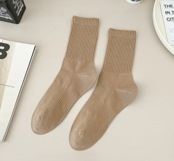 爆款(2雙裝)男士純色棉質休閒襪(卡其)(均碼)