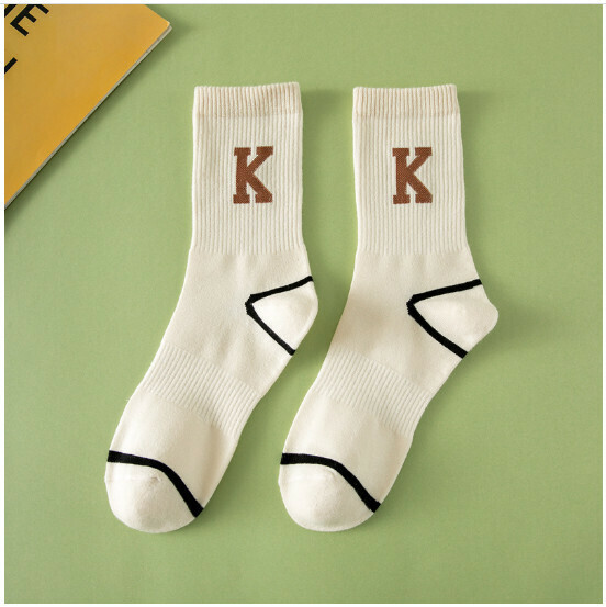 Popular Autumn and Winter Men's Mid-High Cotton Socks Sports Socks Letter Trendy Socks [Milk White] [One Size Fits All]