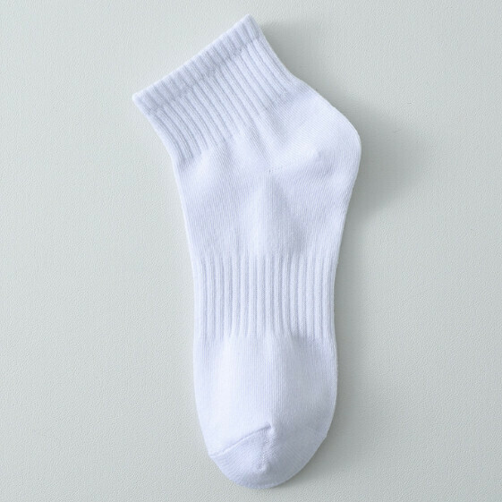 Popular spring and autumn solid color men's sports socks cotton socks [short-tube white] [one size fits all]