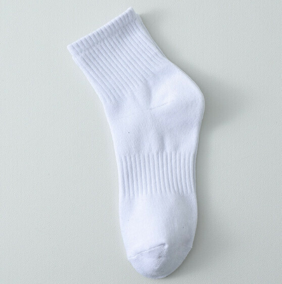 Popular spring and autumn solid color men's sports socks cotton socks [mid-calf white] [one size fits all]